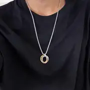 Interlocking Ring Pendant Necklace Titanium Steel Pearl - Necklace & Pendant - Gold - 60cm