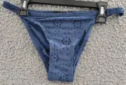 AQUA Swim Eyelet String Bikini Bottoms Women's XS Midnight Lined Pull-On Style~