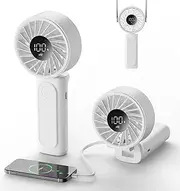 Handheld Portable Fan, 4000mAh USB Rechargeable Personal Fan, 180° Foldable Mini Desk Fan with 6 Wind Speed, LCD Digital Display, Lanyard as Neck Fan, Ultra Quiet
