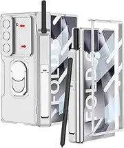 DOOTOO for Samsung Galaxy Z Fold 6 Case with Ring Stand, Z Fold6 S Pen Holder Case with Kickstand & Slide Camera Cover & Screen Protector All-Inclusive Shockproof Cover (Silver)