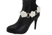 Women Silver Boot Chain Bracelet Shoe Charm White Flowers Anklet Spring Fall Fun