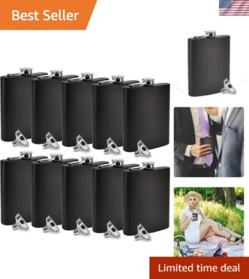 8 oz Powder Coated Stainless Steel Hip Flask w/Funnel - Wedding Party - Groom...