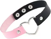 [outret] Colorful Necklace Punk Necklaces Women Accessory Leather Chokers Heart Choker, Black & Pink