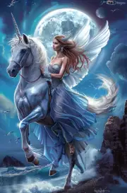 5D Diamond Painting Blue Dress Angel and Unicorn Kit