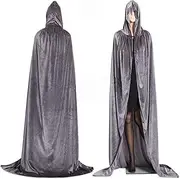 CHSYOO Gray Hooded Cloak Long Cape with Hood Robe for Halloween Costume Party Witch Devil Vampire Cosplay Fancy Dress