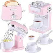 Play Kitchen Toys Kids Kitchen Accessories Pretend Play Kitchen Appliances Toy Set with Coffee Maker, Mixer, Toaster for Kids Ages 4-8 Girls, Pink