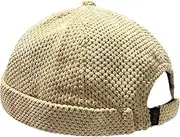 Mens Brimless Hats Unisex Street Hat Casual British Style Brimless Landlord Hat Beanie Adjustable Docker Cap(Khaki)