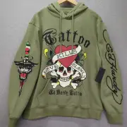 Ed Hardy Tattoo Hoodie Love Kills Slowly Skull & Crossbone Men’s Sz Large NWT