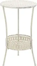 Round Bar Table, Cocktail Table with Bottom Basket, Vintage Style Bistro Table for Bar, Bistro, Café, 40x70 cm, White