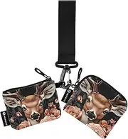 [XYMZR] Deer Head Floral Mini Zip Around Wristlet keychain Wallet for Women Personalized Pattern Detachable Dual Pouch Wristlet Portable Wallet Phone Coin Purse, Multi-colored, One Size