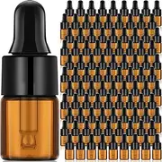 Nuogo 100 Pcs Amber Glass Mini Dropper Bottles Essential Oil Dropping Small Empty Sample Vial with Dropper and Black Caps Tiny Amber Glass Bottles Perfume Jars for Travel(2 ml)