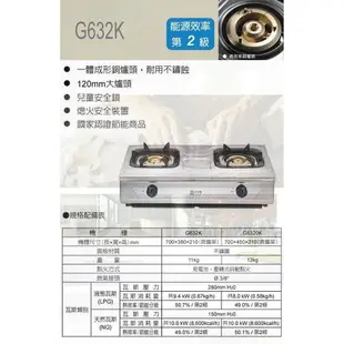 高雄 櫻花牌 G632KS 全白鐵安全台爐 G632 瓦斯爐 限定區域送基本安裝【KW廚房世界】