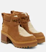 [See By Chloe] See By Chloé Shearling-trimmed suede ankle boots AU 4 brown