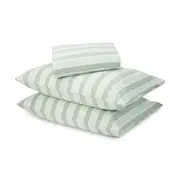 Stripe Flannelette Cotton Sheet Set - Double Bed, Sage