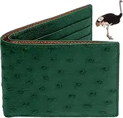 [HATA] Mens Leather Bifold Wallet Passcase Croc Large Capacity Billfold Wallet RFID Blocking Handcrafted (Ostrich-Green-Double Side)