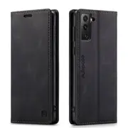 AutSpace For Samsung Galaxy S22+ /S22 Plus Case RFID Blocking Retro Flip Premium Leather Card Holder Wallet Cover - Black