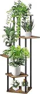 [YOCOMEY] 5 Tier Wood Tall Plant Stand Metal Rack Indoor, Multiple Flower Pot Holder Shelves Corner Rack, Planter Shelf Display Rack Storage Organizer for Patio Living Room Balcony Garden(Black)