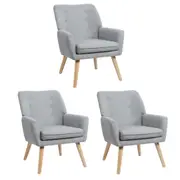 Oikiture 3x Armchair Lounge Chair Linen Accent Armchairs Tub Chairs Sofa Grey