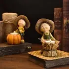 Resin Scarecrow Figurine Creative Miniature Pumpkin Statue Gift