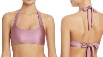 NWT $80 BECCA *BALLERINA* MAUVE SHIMMER HALTER BIKINI TOP S