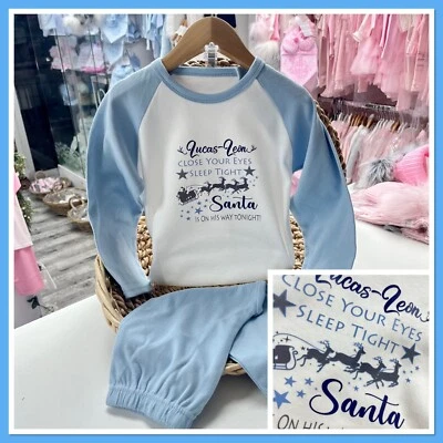 Personalised Boys Christmas Eve Pyjamas 0-10y Santa On Way Family Matching