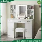 White Dressing Table Stool Set w/ Smart LED Mirror Drawers Vanity Makeup Desk