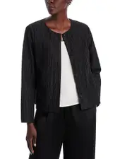 Eileen Fisher Silk Snap Front Round Neck Jacket