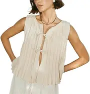 [Flixxo] Women Summer Linen Tank Tops Coquette Bow Tie Front Top Shirt Vest Babydoll Ruffle Tops Cute Shirts Aesthetic Clothes