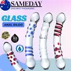 Big Glass Realistic Dildo Ribbed Anal Plug Butt Beads Thruster GSpot Sex Toy