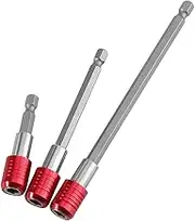 3pcs Steel Bit Holder Set, Durability Magnetic Extension Bar Set with 1/4 Hex Shank Quick Connect for Electric Bits (Three red groups)
