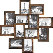 SONGMICS Picture Frame Collage for 12 Photos in 4x6, Picture Frames, Photo Frame Set, Glass, Assembly Required, Wall-Mounted, Family Photos, MDF, Rustic Brown RPF022X01