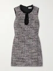 [Self-Portrait] Self-Portrait - Sequin-embellished Bouclé-tweed Mini Dress - Black - UK 16 UK 16 Black