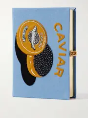 [Olympia Le-Tan] Olympia Le-Tan - Caviar Embroidered Appliquéd Canvas Clutch - Light blue - One size One size Blue