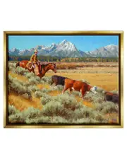 Western Ranch Horse Cattle Framed Floater Canvas Wall Art by Jimmy Dyer
