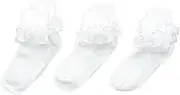 [Jefferies Socks] Big Girls' Frilly Lace Socks (Pack of 3)