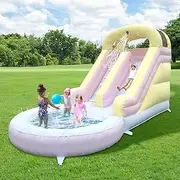 17FT Inflatable Water Slide 100% Thickened PVC Swimming Pool Tool Heavy-Duty Outdoor Swimming Pool Party Entertainment Equipment with Slide and Reservoir (Equipped with Air Pump and Water Pipe)