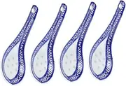 Zerodeko 4Pcs Retro Porcelain Soup Spoons Multi Function Household Dinner Spoons for Soup Porridge and Dessert Elegant Decorative Tableware for Daily Use and Special Occasions