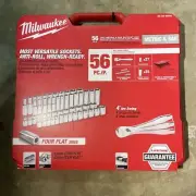 Milwaukee 48-22-9008 3/8 Inch Drive SAE/Metric Ratchet and Socket Set - 56 Pcs