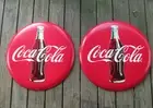 Coca-Cola Set of 2 Distressed 24 Inch Red Disc Button Signs Contour Bottle
