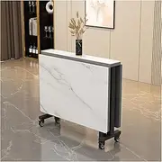 Slate Folding Dining Table Versatile Dinner with 6 Wheels Table Drop Leaf Table Saving Extendable Kitchen Table,Suitable for Small Space Restaurant Kitchen Bedroom