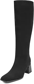 [Abbleet] Knee High Boots for Women 70s Boots with Chunky Heel, Square Toe Tall Boots Side Zipper Block Heel Dress Boots