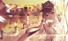 Anime girl red hair ponytail short bird blonde long cap Playmat Gaming Mat