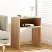 Artiss Coffee Table End Table Open Shelf Fluted Side Storage Living Room Pine