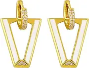 [Razzberry] 18K Gold Plated V-Shaped Hoop Drop Earrings, Crystal Cubic Zirconia, Jewellery Gift Pouch included