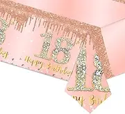 YAAVAAW Rose Gold Happy 18th Birthday Table Cloth TableCover,137 * 274cm 18th Birthday Decorations for Girls,Large Plastic Tablecloth for Girl,Women,Her,18th Birthday Party Table Supplies Decoration