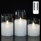 Clear Glass Battery Operated Flameless Led Candles 10-Key Remote and Timer Au