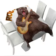 Funny Cool Animal Art Rock on Guitar Bear Tablecloth
