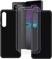 [LCEHTOGYE] Case for Sony Xperia 1 V + 2 Pcs Tempered Glass Screen Protector, 2 X Slim Black Shock-Absorption Soft TPU Bumper Protective Phone Case Cover for Sony Xperia 1 V (6,5")