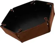 Sosoport Leather Dice Tray Collapsible Storage Box Hexagon Design Key Makeup Organizer Modern