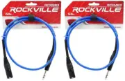 2 Rockville RCXMB3-BL Blue 3' Male REAN XLR to 1/4'' TRS Balanced Cables